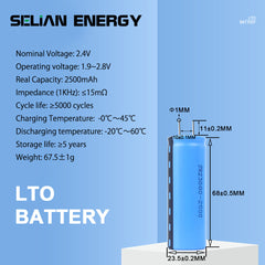 SelianEnergy 2.4V 2500mAh 23680 LTO CELL Battery Discharge Energy Storage