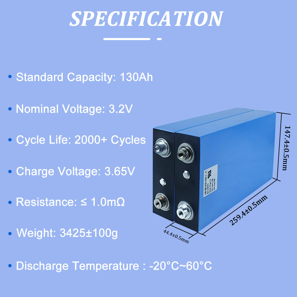 LISHEN 3.2V 130A Lifepo4 Battery Cell 130ah Rechargeable Prismatic Battery with Low Temperature High Discharge for Power System