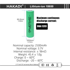 18650 3.7V 2500mAh 12C high Rate Discharge Rechargeable battery Cells