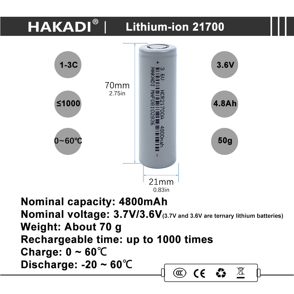 Selian 21700 3.7V 4800mAh Rechargeable Lithium-ion High Power Battery Suitable for Energy Storage Battery Solar System E-Bike