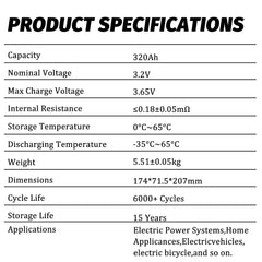 CATL LiFePO4 CATL 3.2V 320Ah Battery 6000+Cycle life Rechargeable Cell