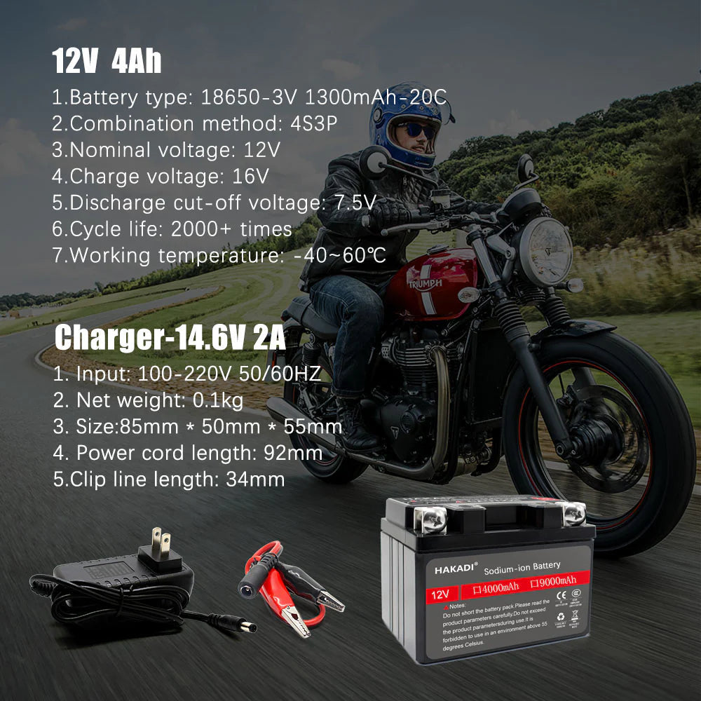 Selian energy 12V 4Ah Sodium-ion Battery Pack For Motorcycle Starter Long Cycle