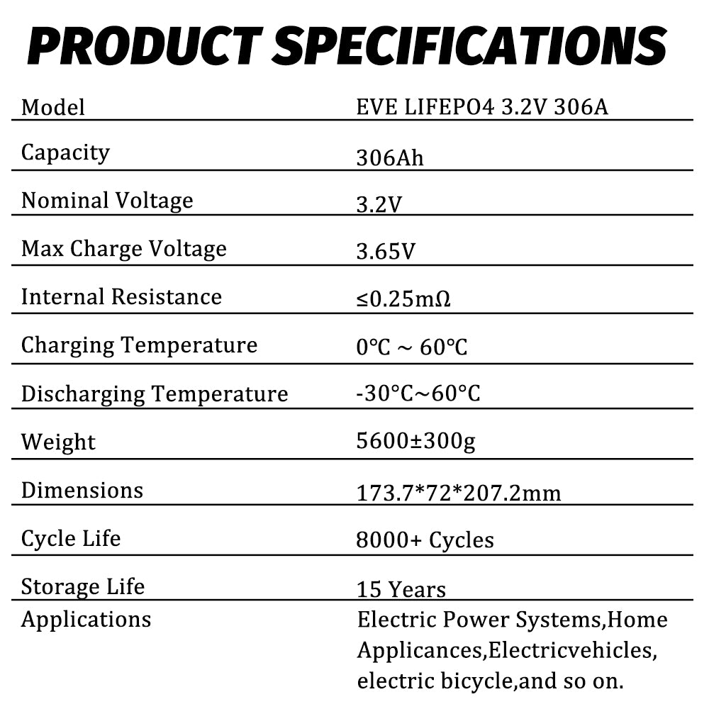 Shenzhen EVE Lifepo4 Grade A+ Battery lifepo4 MB30 3.2v 306ah Lifepo4 Cell 3.2v 306ah