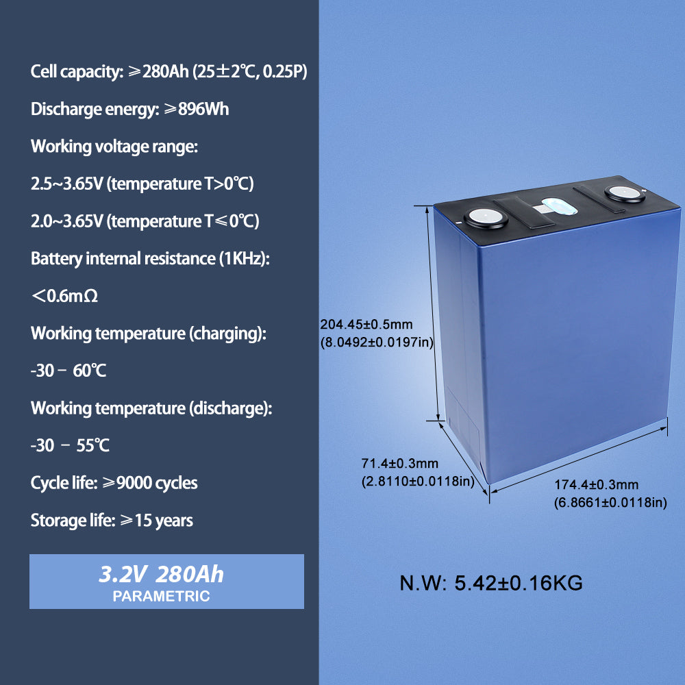 LiFePO4 CALB 3.2V 280Ah Grade A Battery Cell 9000+Cycle life Rechargeable For Solar Energy System