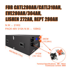 48V-51.2V Server Rack Fully Assembled Lifepo4 Battery Pack 10-15Kwh 16S LFP Battery 200A BMS For Home Power,Solar Energy,RV, PV,Boat