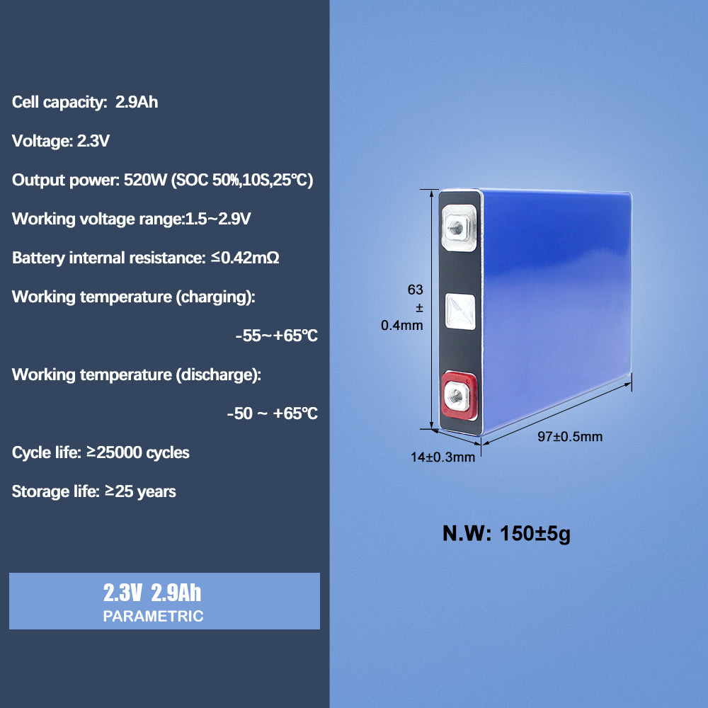 SCIB Battery 2.3V 2.9Ah LTO battery Cell Cycle life 25000+ low temperature discharge Rechargeable For carts RV EV Caravan