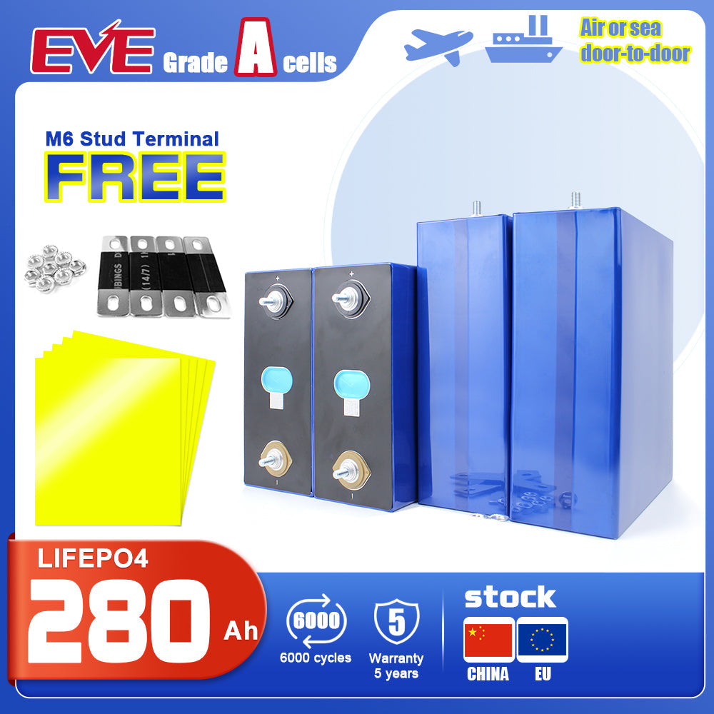 EU Stock 4Pcs EVE 3.2V 280Ah Lifepo4 CELL Grade A LF280K Long Cycle Life For Solar System Boat RV