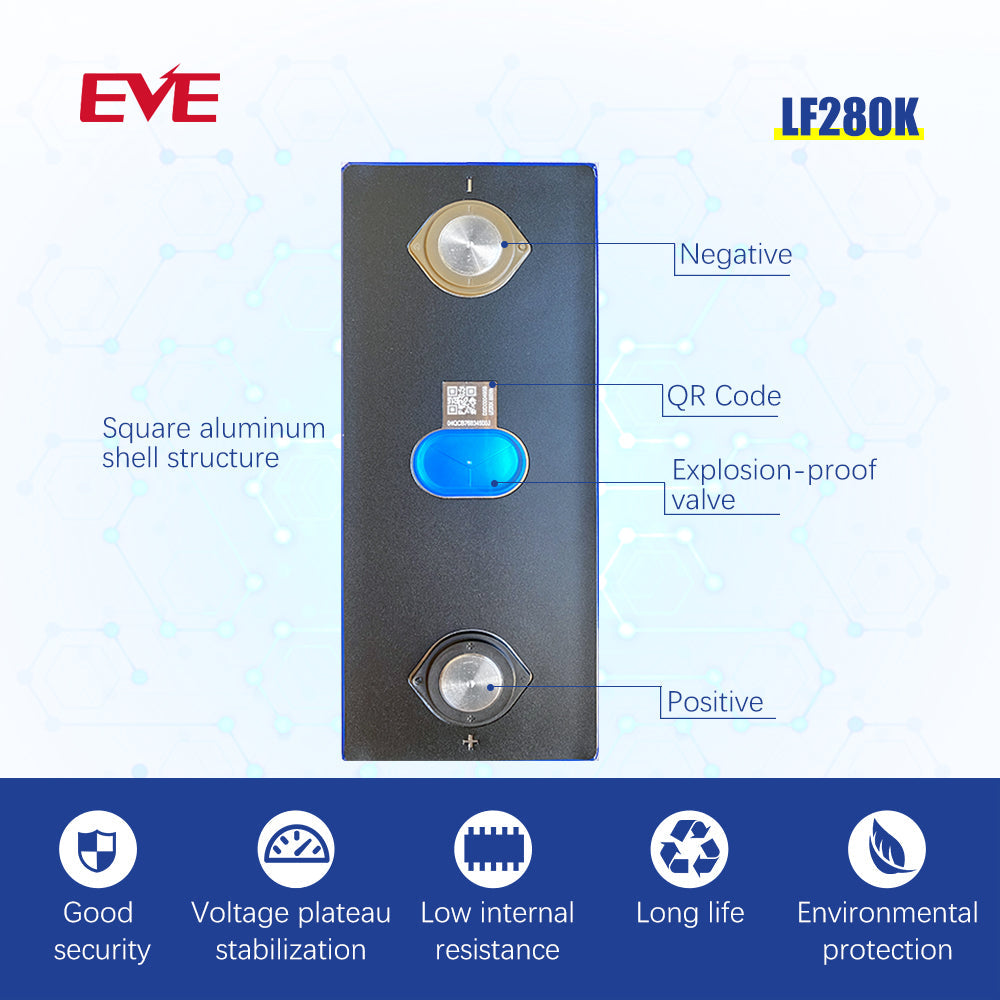 USA Stock 4Pcs EVE 3.2V 280Ah Lifepo4 CELL Grade A LF280K for DIY 12V 24V 48V 72V Pack,Solar Storage, RV, EV, PV