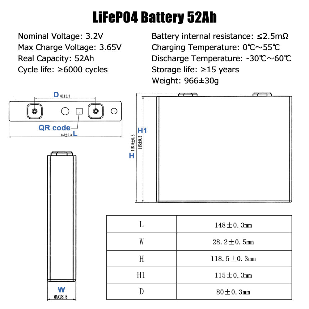 GOTION 3.2V 52Ah Lifepo4 CELL Brand New For DIY 12V 24V 48V Solar Energy Storage RV Boat