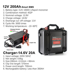 EU in STOCK ! HAKADI Lifepo4 12V 200Ah Battery Pack With Bluetooth BMS and 14.6V 20A Charger For Boat RV,EV,Solar System,Solar Energy