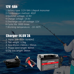 Selian 12V 6Ah LiFePO4 Lithium Rechargeable Battery Pack Built in BMS for Power Electrical Solar System Home Energy Storage