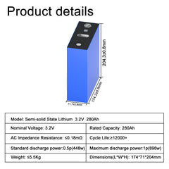 Solid State Lithium 3.2V 280Ah Battery 12000 cycle For DIY Solar System EV RV Boat