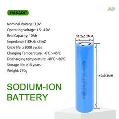 Hot sale Sodium ion Battery 33140 3V 10Ah Na-ion Rechargeable Cell For cars EV electric bicycle