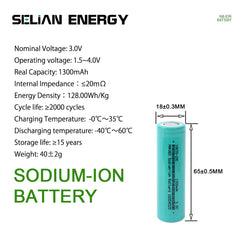 18650 3V 1300mAh  Sodium-ion Cells 20C igh Rate For DIY 12V 24V 36V 48V Battery Pack