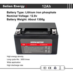 Selianlifepo4 12V 12Ah Lifepo4 Rechargeable Battery Pack High Discharge Rate make 4S battery cell to Battery Pack for jump starter for energy storage