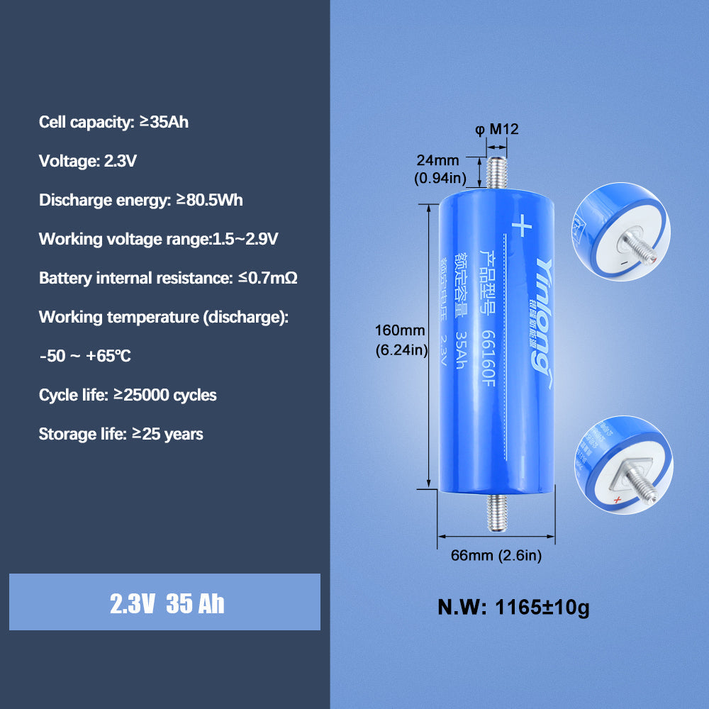 EU in Stock LTO Yinlong 2.3V 35Ah lithium titanate Battery Cycle life 25000+For Low temperature work,Car,DIY Battery Pack