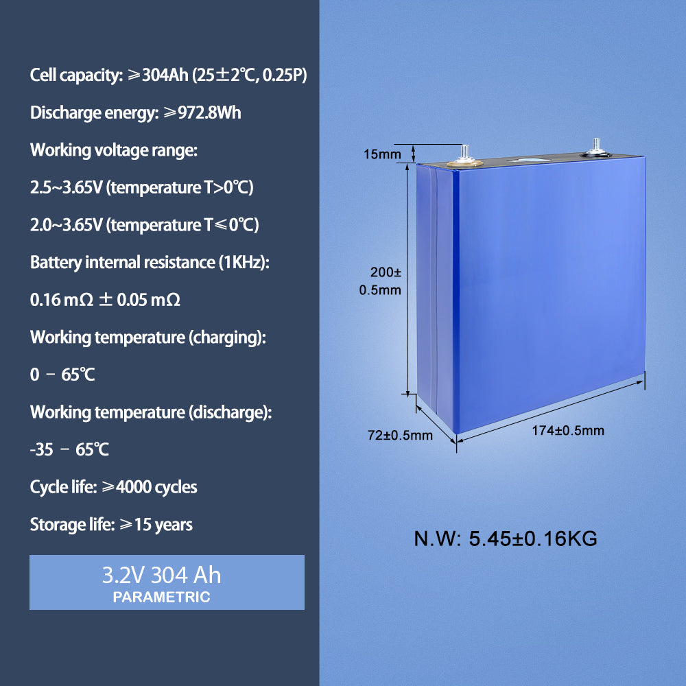 USA STOCK LiFePo4 EVE 3.2V 304Ah Cells Grade A Rechargeable Battery for DIY 12V 24V 48V 72V Pack,Solar Storage, RV, EV, PV