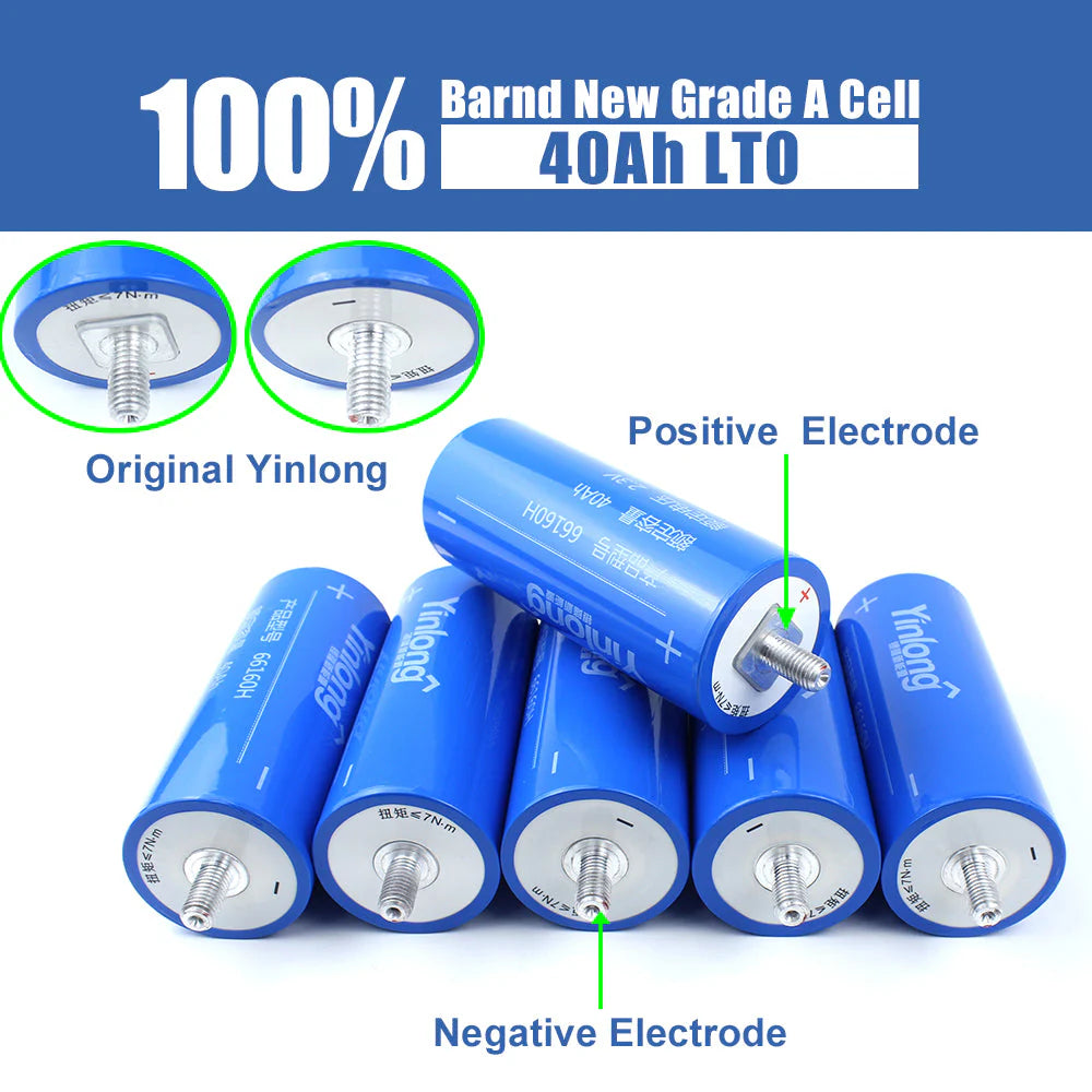 Yinlong 2.3V 40Ah  LTO Cells Grade A For Low temperature work,Car audio,Solar, DIY Battery Pack